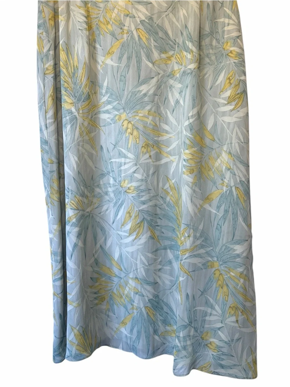 SILK VINTAGE Light Blue Botanical Print Maxi Skirt Yellow Accents DUE per DUE